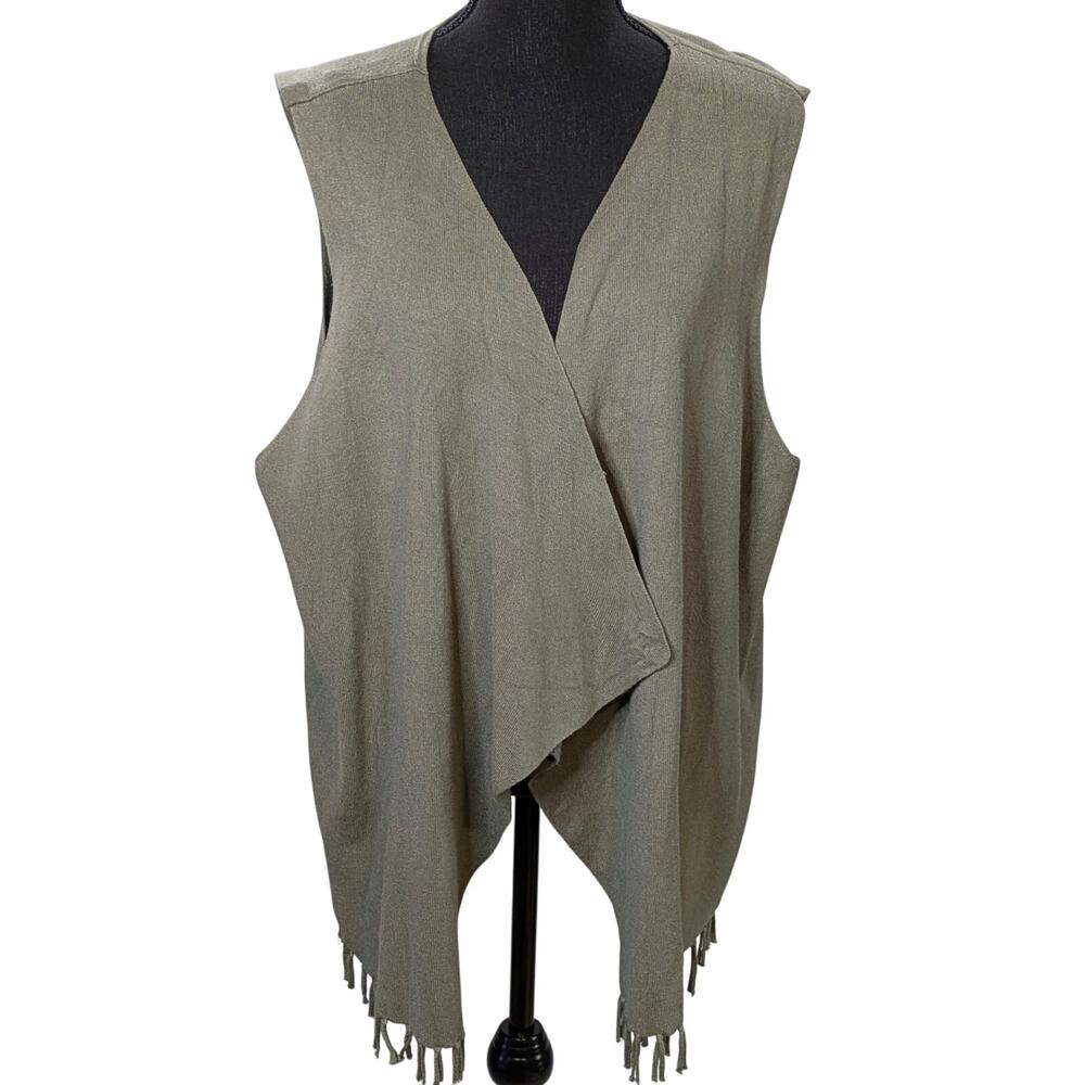 Chico's Womens Green Rayon Sleeveless Open Front  Fringe Casual Cardigan Sz 3 XL